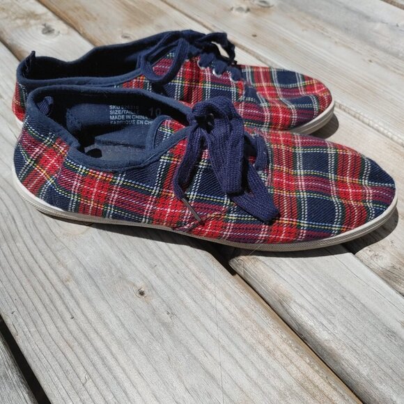 MY STYLE Plaid Tennis Shoes Sneakers Size 10 Dark Academia Preppy - Picture 2 of 5